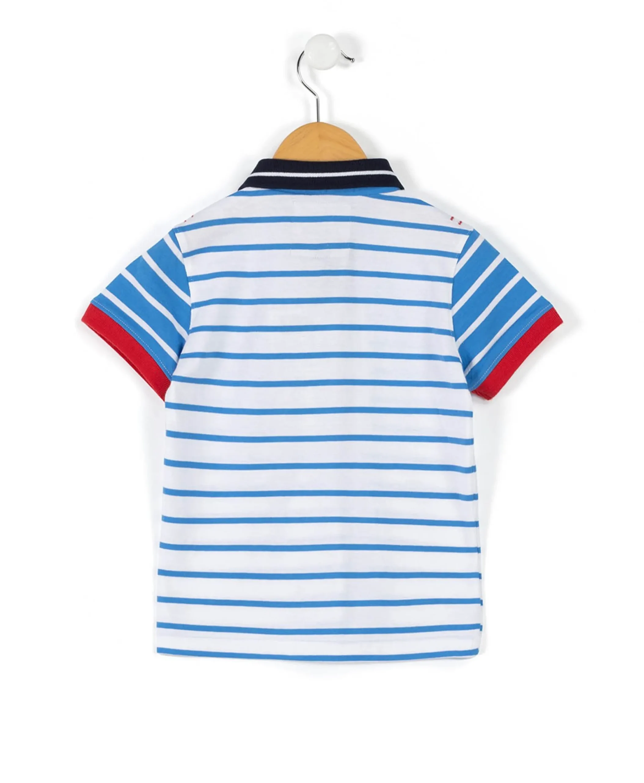 POLO MC FOND BLANC RAYE BLEU CIRAYE