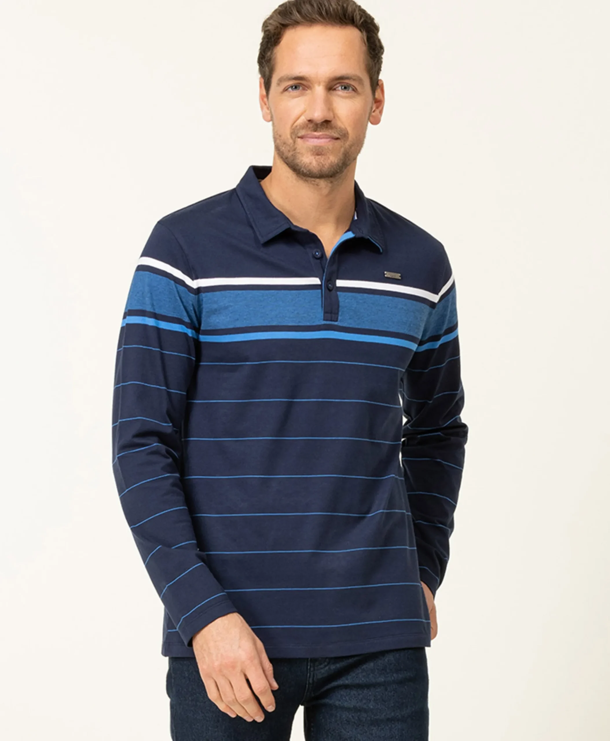 POLO ML FOND INDIGO RAYE CIEL OPLARI