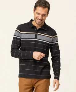 POLO ML FOND NOIR RAYE SABLE OPLARI
