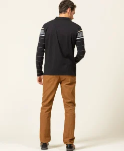 POLO ML FOND NOIR RAYE SABLE OPLARI