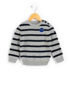 PULL FOND GRIS CHINE RAYE INDIGO KOMARIN