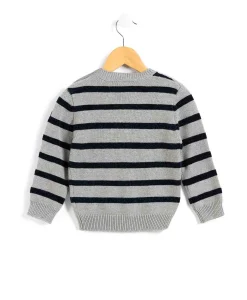PULL FOND GRIS CHINE RAYE INDIGO KOMARIN
