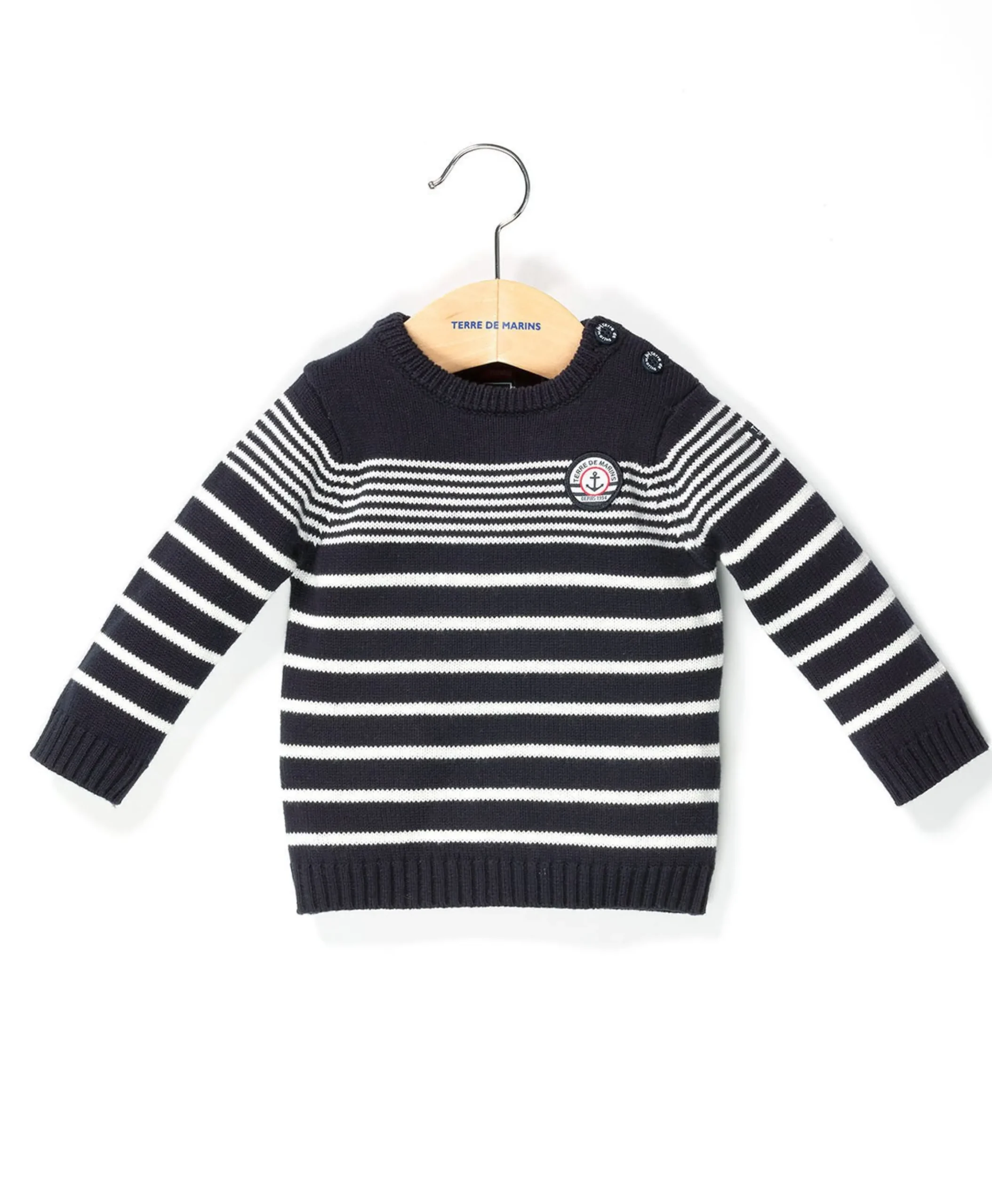 PULL FOND MARINE RAYE BLANC OPT OMBINO