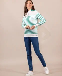 PULL FOND NATUREL RAYE VERT PRICHA