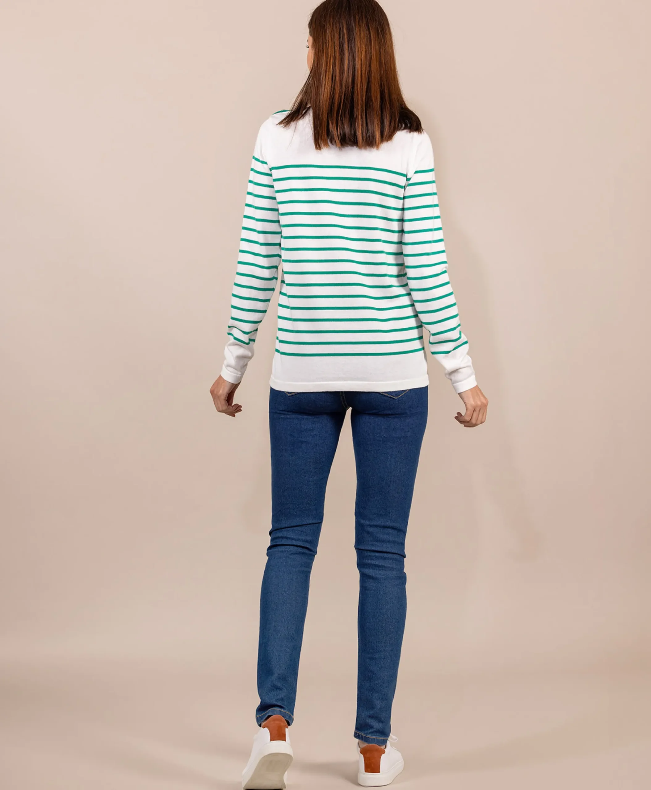 PULL FOND NATUREL RAYE VERT PRICHA