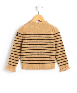 PULL FOND NOISETTE RAYE NOIR KARAMEL