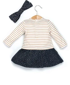 ROBE + ACCESSOIRE FOND BLANC OPTIQUE RAYE ROSE FILANTY