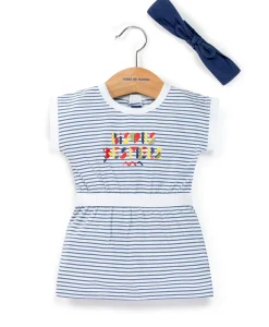 ROBE + ACCESSOIRE FOND BLANC RAYE BLEU BLANCHI RANDOL