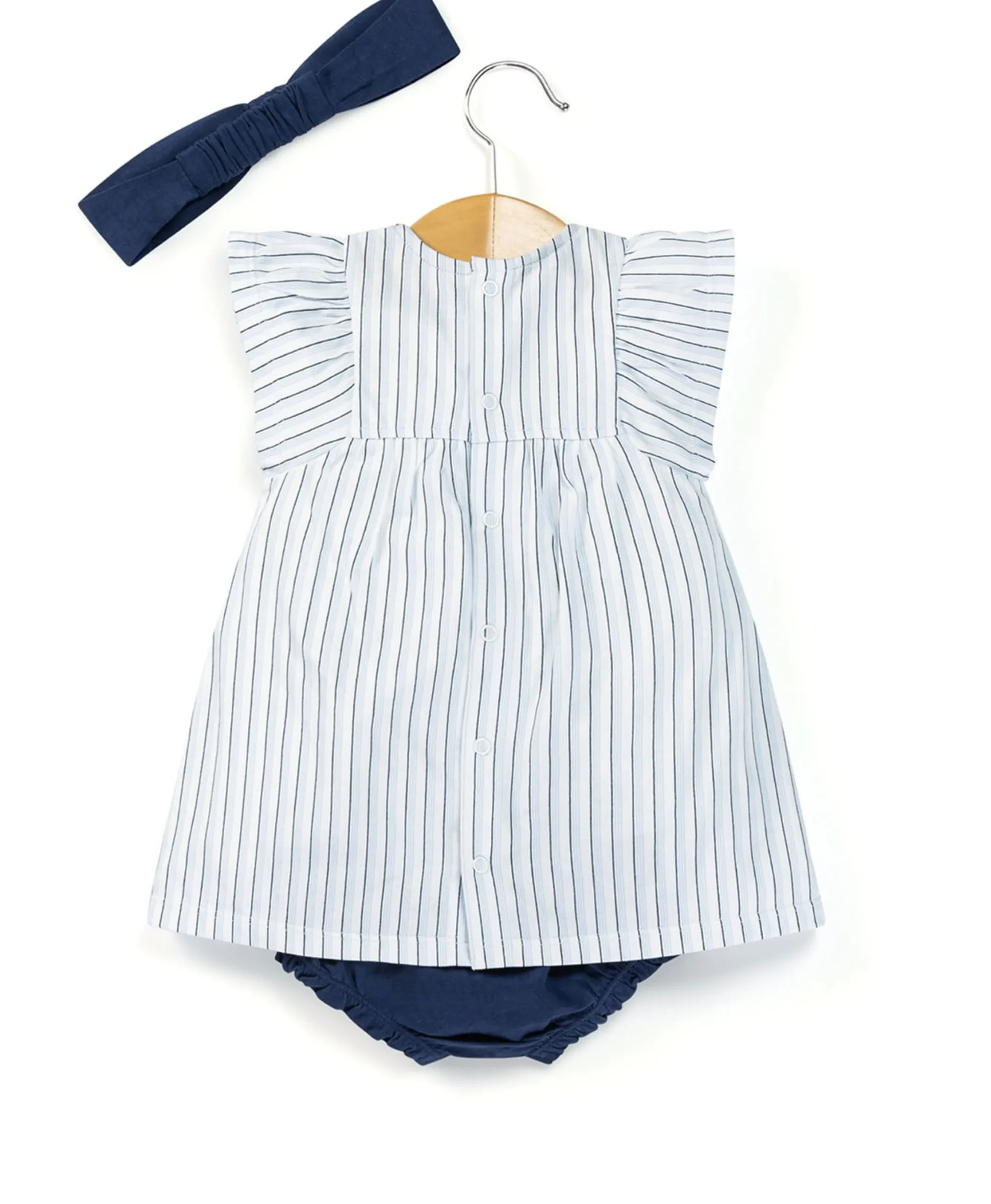 ROBE + BAS RAYE BLANC / BLEU CALYPSE