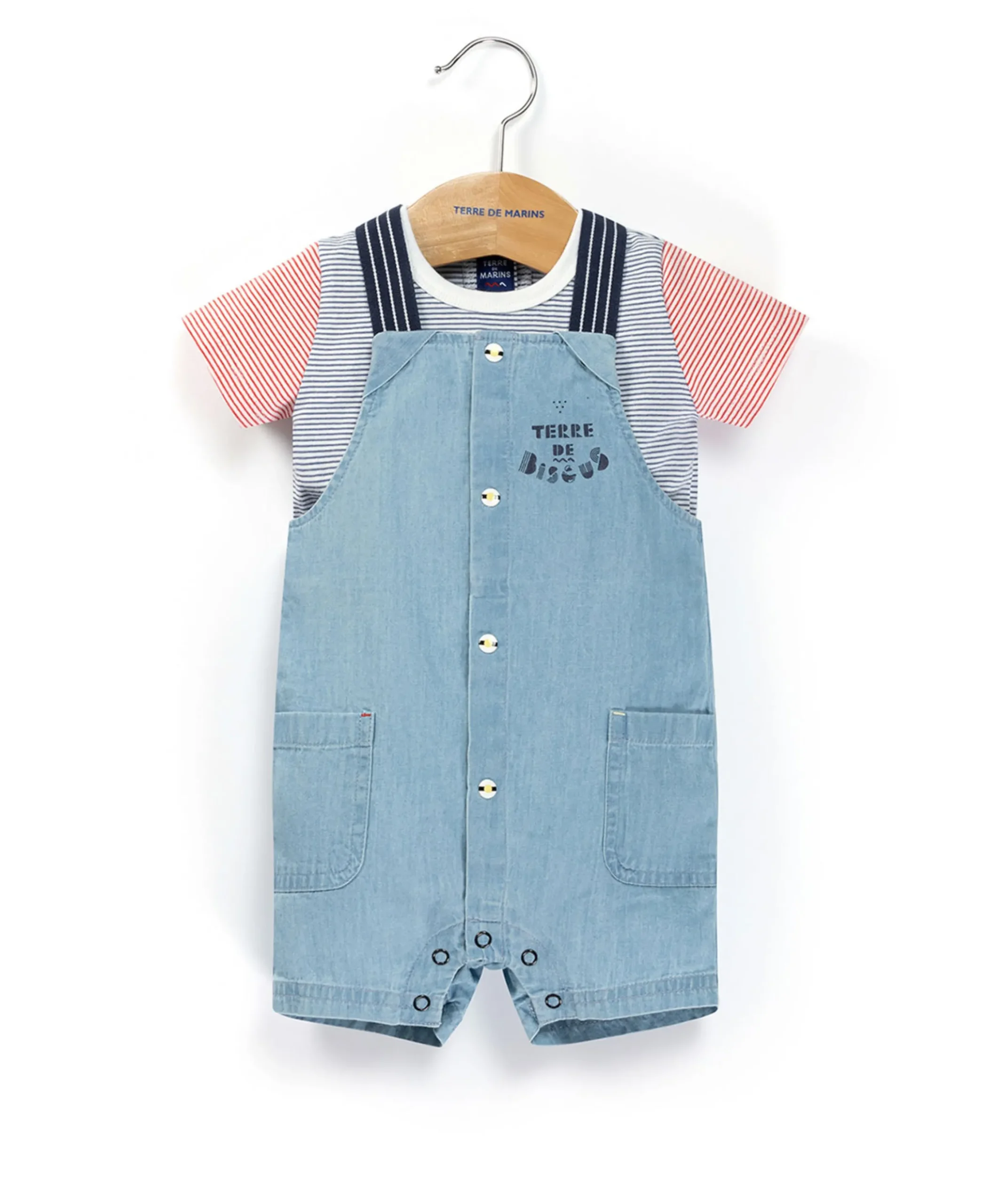 SALOPETTE COURTE + HAUT DENIM CLAIR REVO