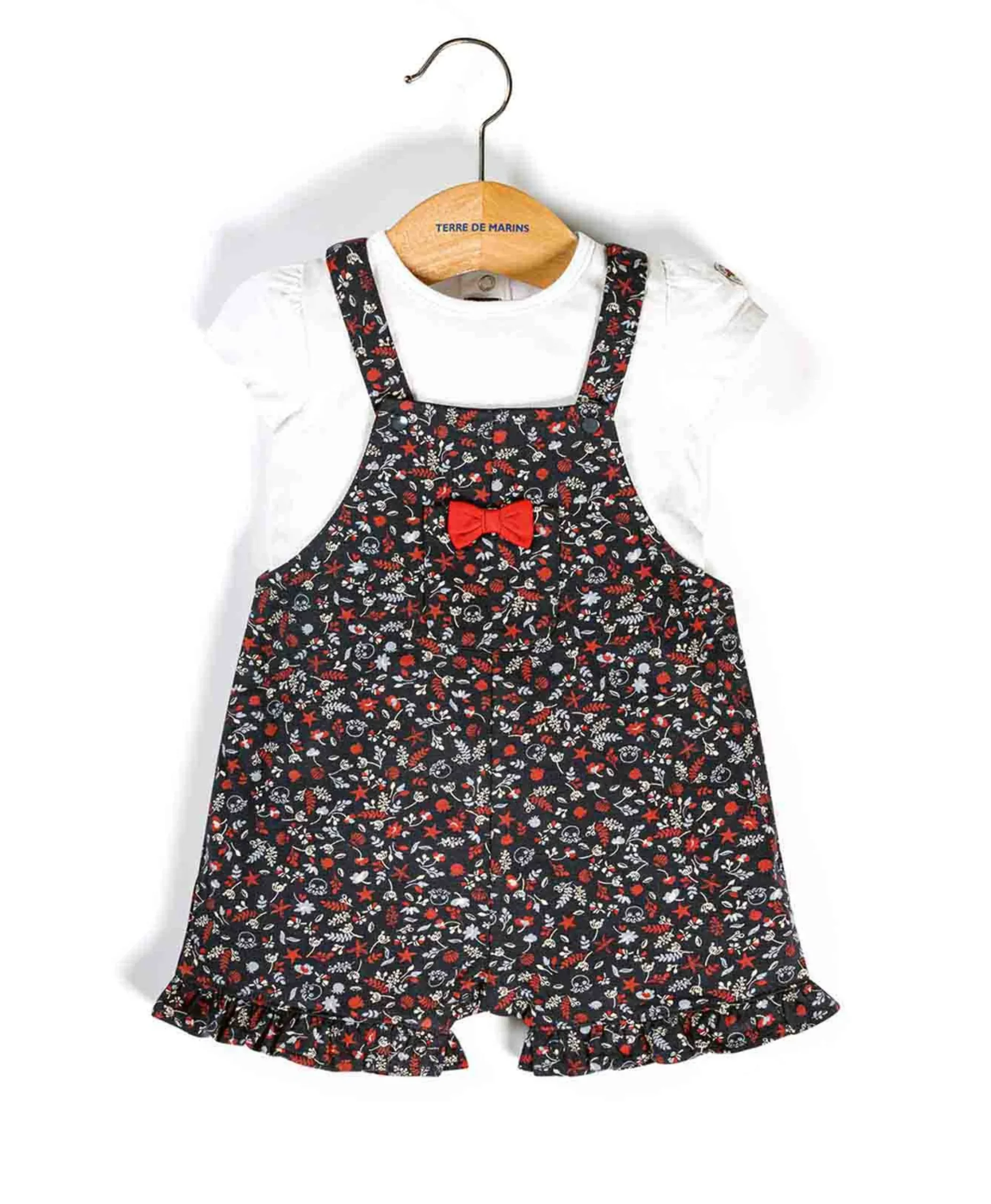 SALOPETTE COURTE + HAUT IMPRIME ROUGE ZOA