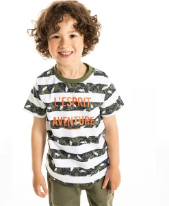 TEE SHIRT MC FOND BLANC RAYE INDIGO BABOA