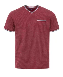 TEE SHIRT MC FOND GRENAT RAYE GRIS CHINE ASBRON