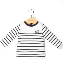 TEE SHIRT ML FOND BLANC OPT RAYE MARINE CALTIS
