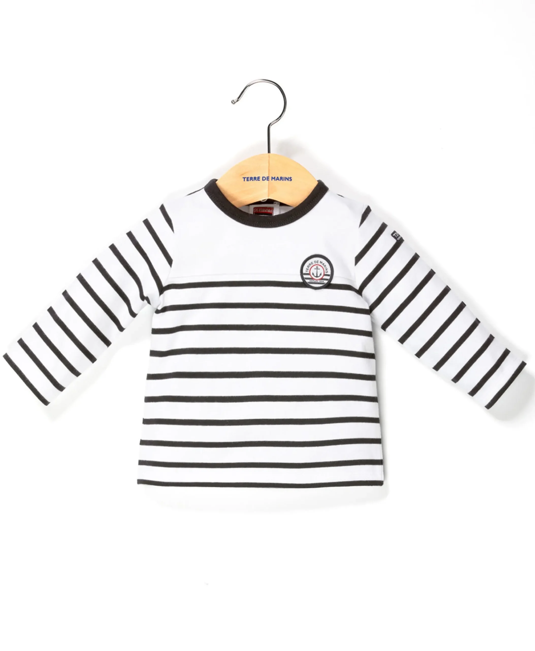 TEE SHIRT ML FOND BLANC OPT RAYE MARINE CALTIS