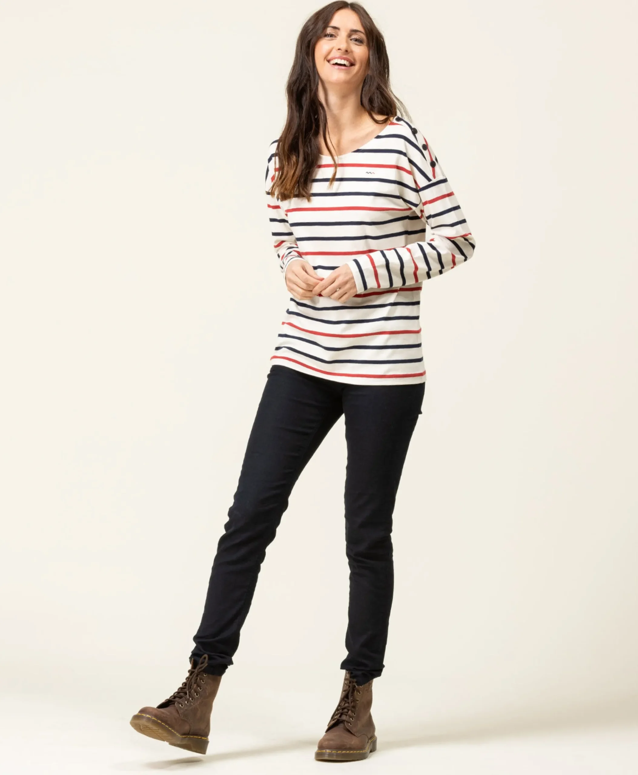 TEE SHIRT ML FOND GREGE RAYE ROUGE TOSSA
