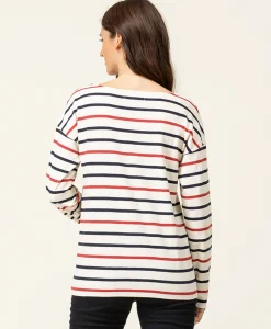 TEE SHIRT ML FOND GREGE RAYE ROUGE TOSSA