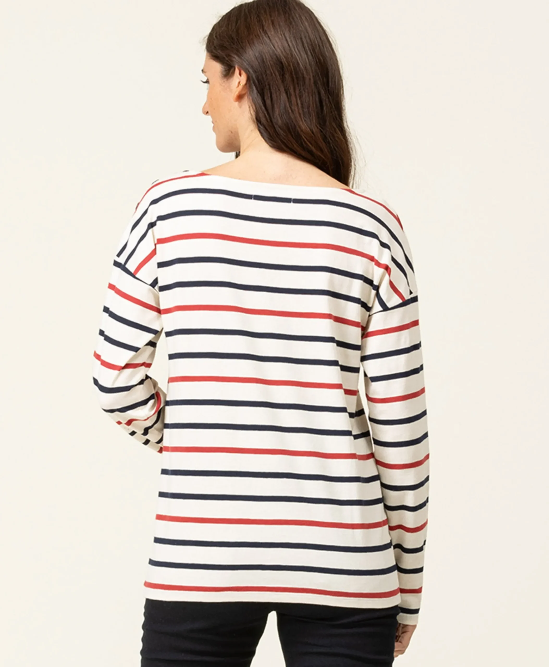 TEE SHIRT ML FOND GREGE RAYE ROUGE TOSSA