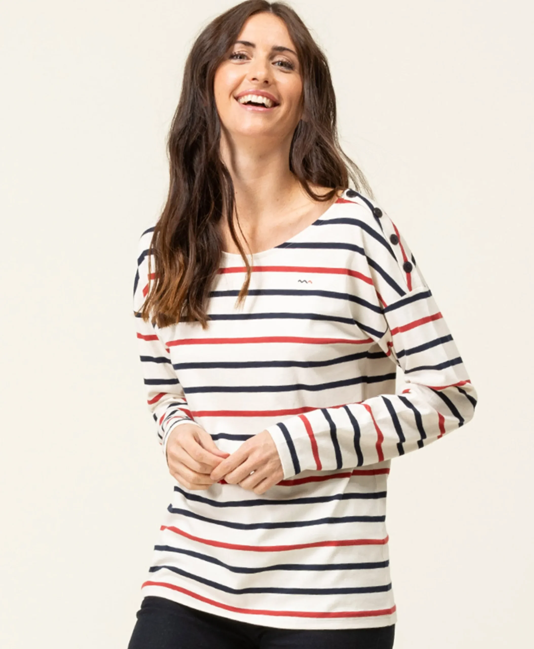 TEE SHIRT ML FOND GREGE RAYE ROUGE TOSSA
