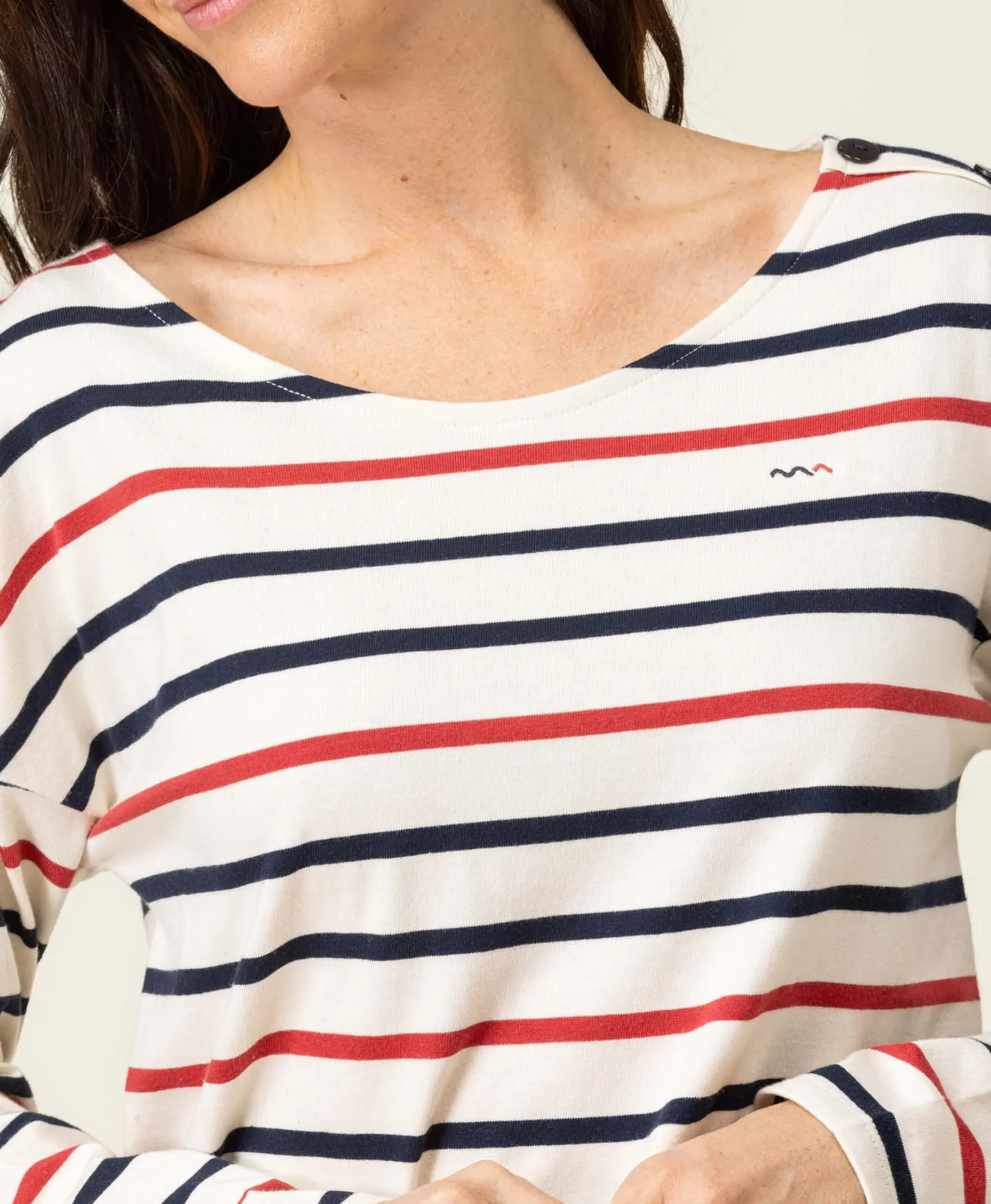TEE SHIRT ML FOND GREGE RAYE ROUGE TOSSA