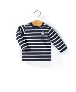 TEE SHIRT ML FOND MARINE RAYE BLANC OPT LONAS