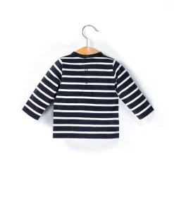 TEE SHIRT ML FOND MARINE RAYE BLANC OPT LONAS