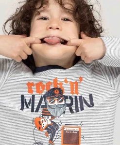 TEE SHIRT ML FOND NATUREL RAYE INDIGO CARIDOS