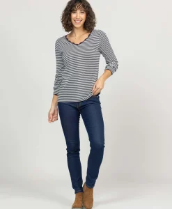 TEE SHIRT ML FOND NATUREL RAYE INDIGO RAIES