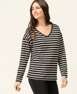 TEE SHIRT ML FOND NOIR RAYE NATUREL TSUKI