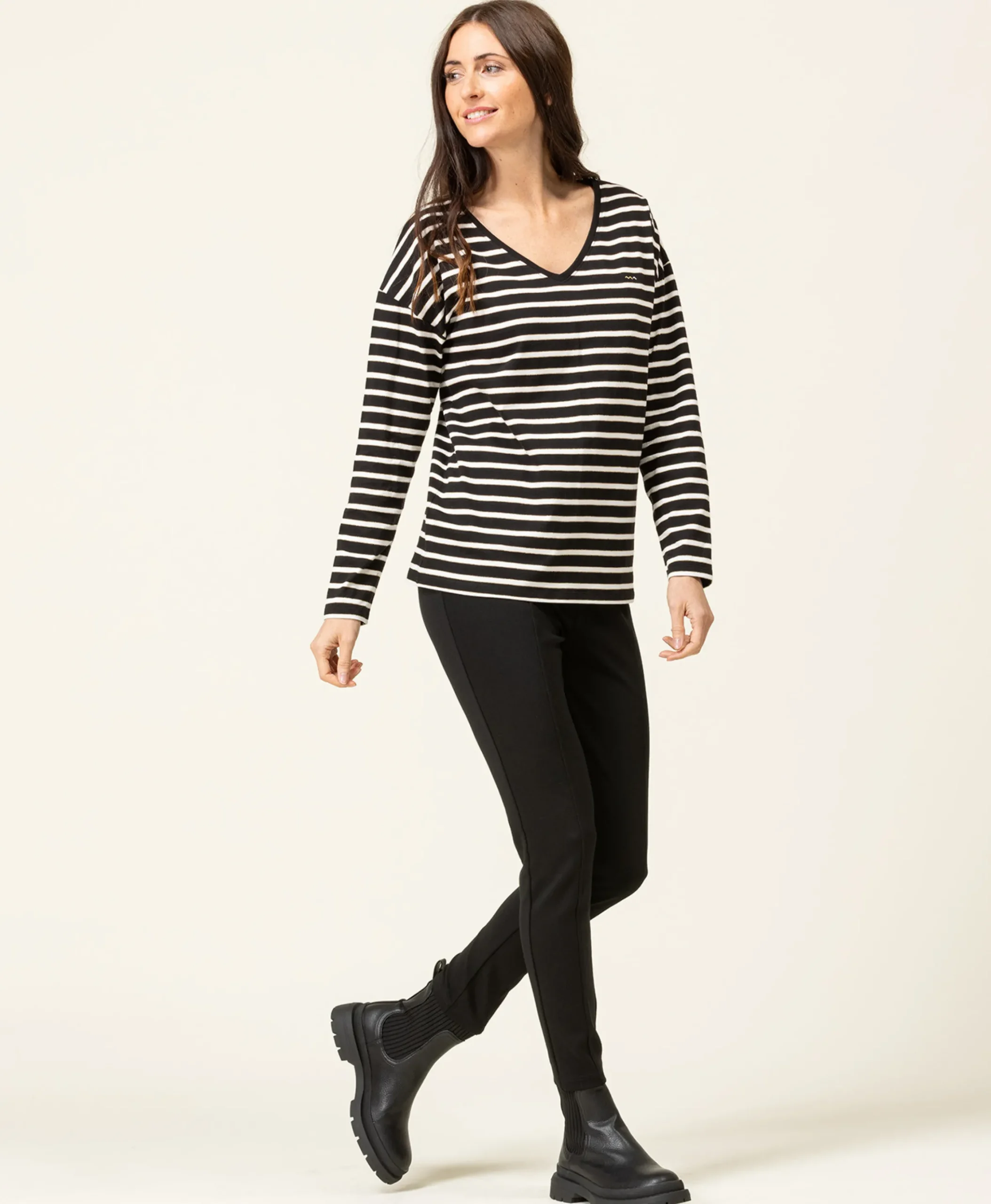 TEE SHIRT ML FOND NOIR RAYE NATUREL TSUKI