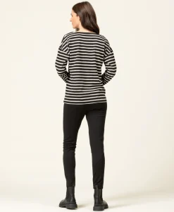 TEE SHIRT ML FOND NOIR RAYE NATUREL TSUKI
