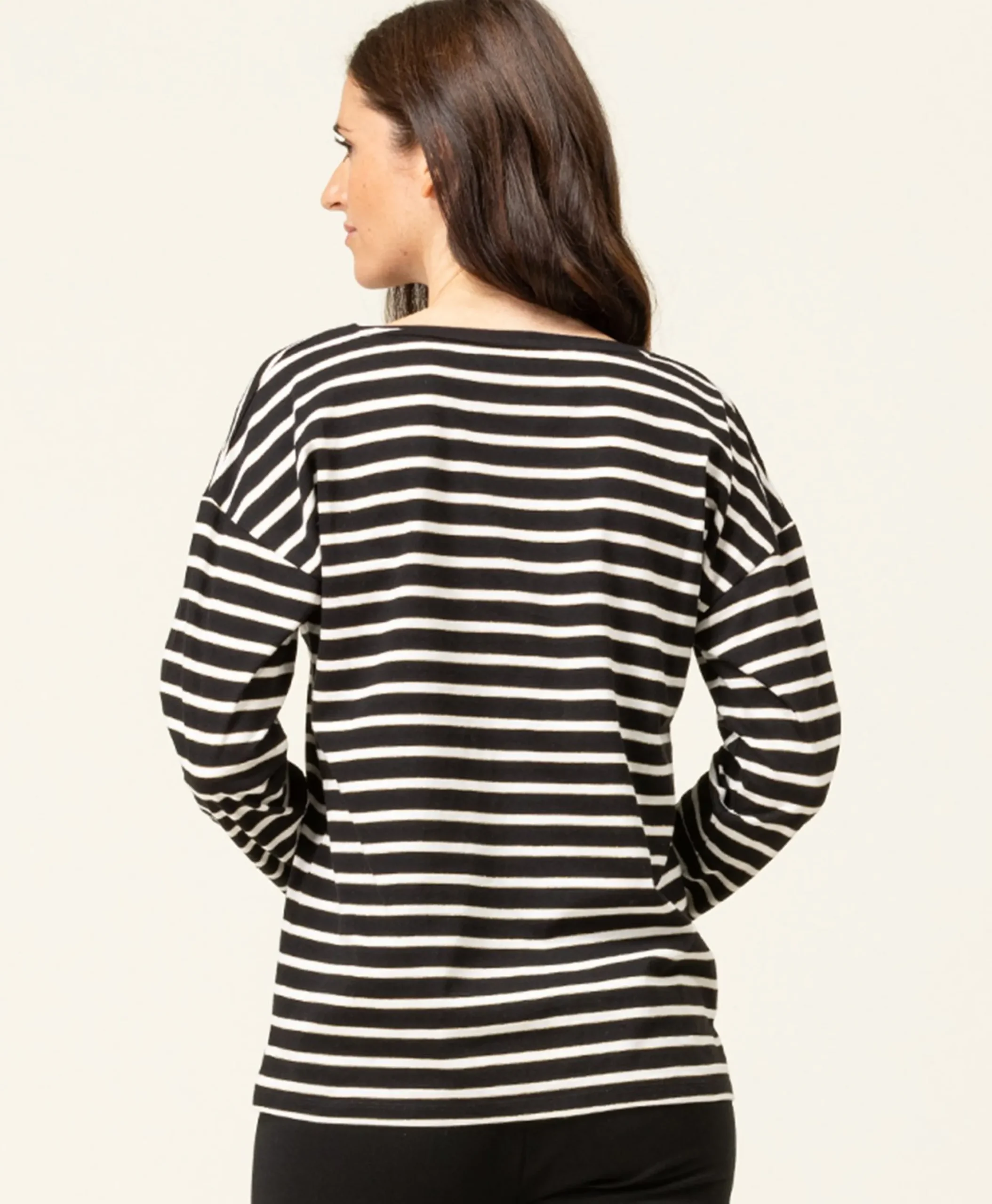 TEE SHIRT ML FOND NOIR RAYE NATUREL TSUKI